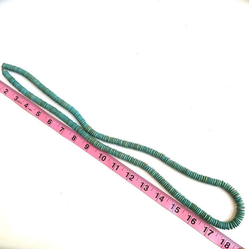Teal wood vintage beaded long necklace - Picture 5 of 5